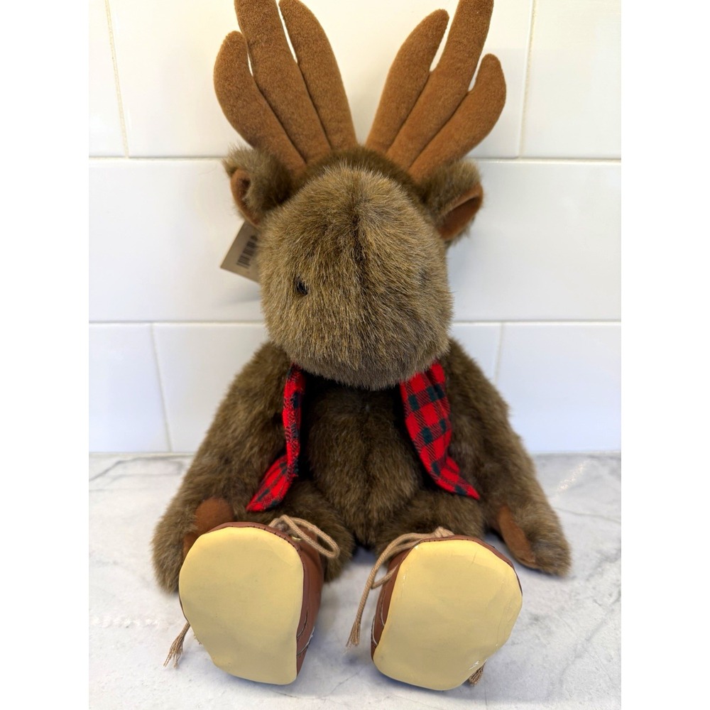 Vintage Hallmark Plush Lumberjack Moose Stuffed Animal Red Black Plaid Vest